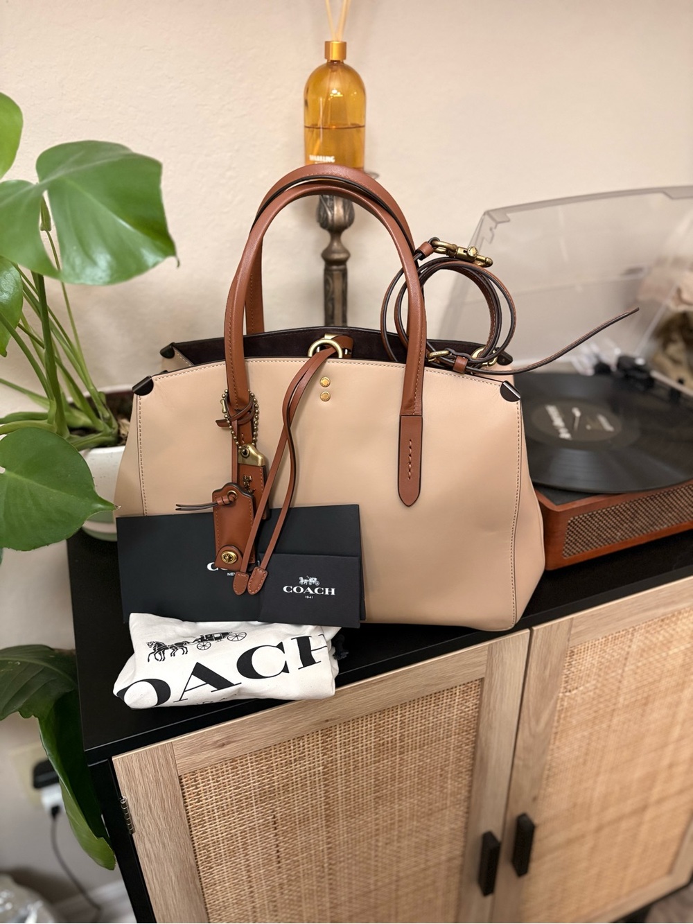 Coach Cooper Carryall Leather Satchel with Brown Trim